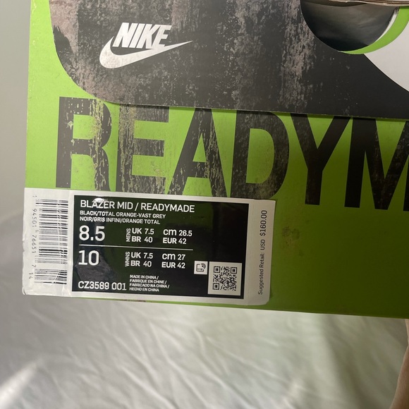 New Nike Blazer Mid READYMADE Black sneakers size 8 1/2 men’s - Picture 3 of 10